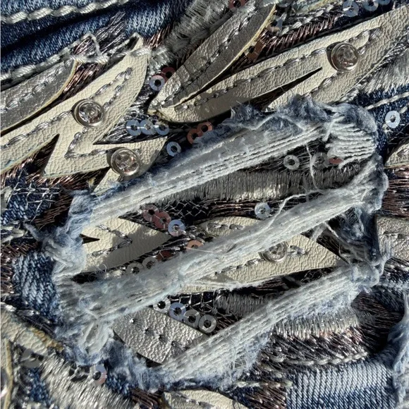 Miss Me Jeans Size 30 Ankle Skinny Rhinestones Angel Wing Sequins Distressed - Picture 7 of 11